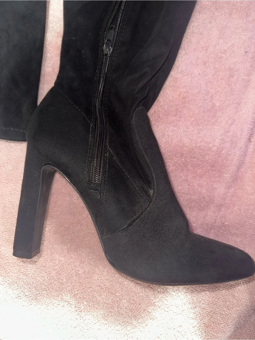 Shoe Dazzle Black Suede-Look Over-the-Knee Heeled Boots